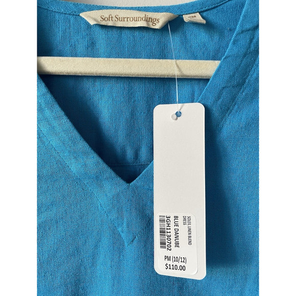 NWT Soft Surroundings Petite Medium Bright Blue Linen Blend Tunic Or Coverup - Picture 3 of 7